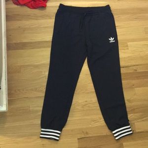 Adidas sweatpants navy blue with striped cuffs